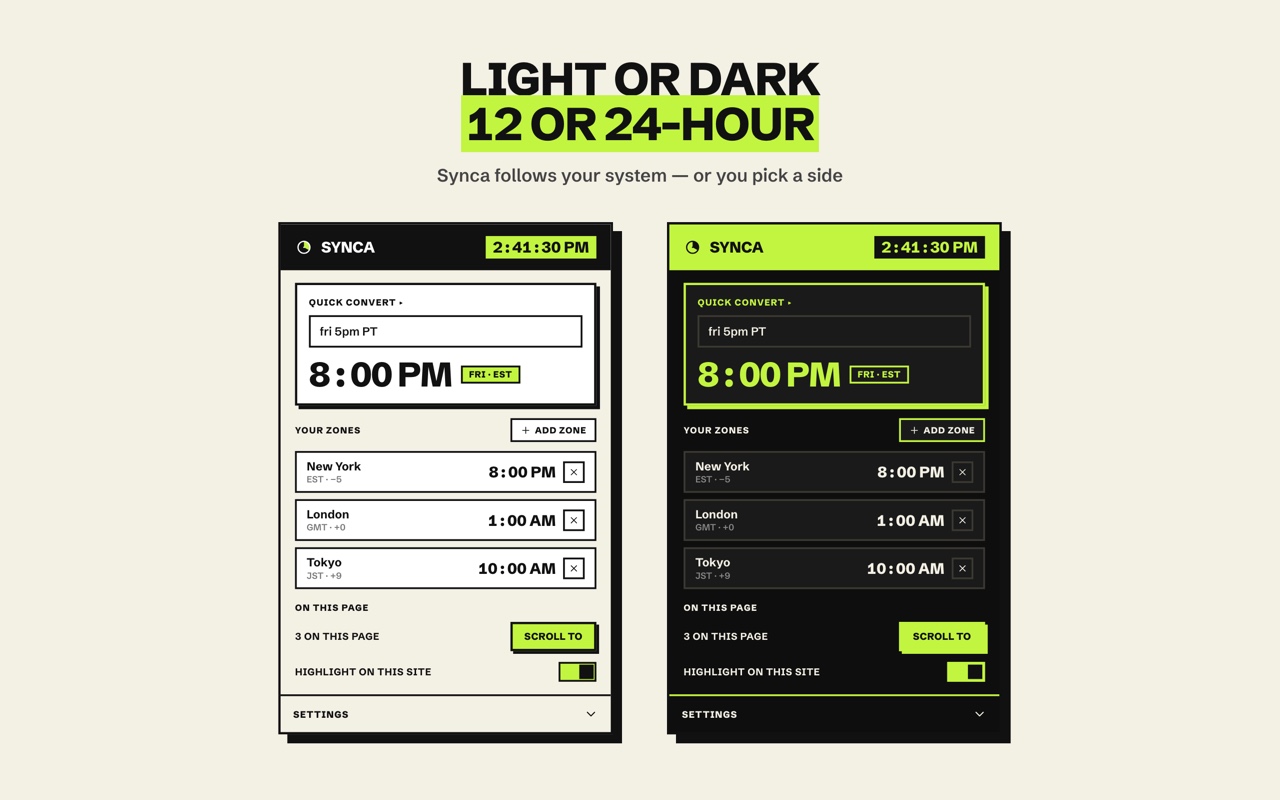Light and dark, 12 or 24-hour